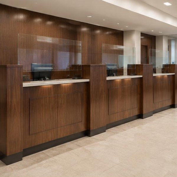 Teller counters produced by Woods Genie for banking professional spaces
