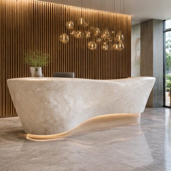 Lobby reception desks produced by Woods Genie for commercial developments spaces