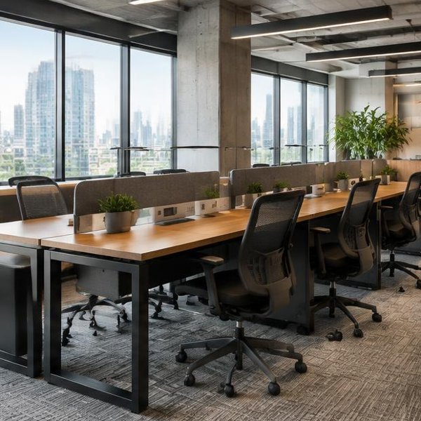 Co-working desks produced by Woods Genie for commercial developments spaces