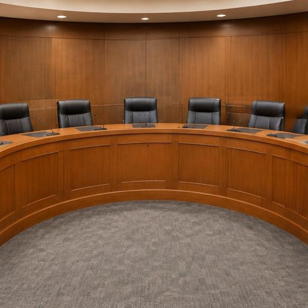 Council chamber desks produced by Woods Genie for government institutions spaces