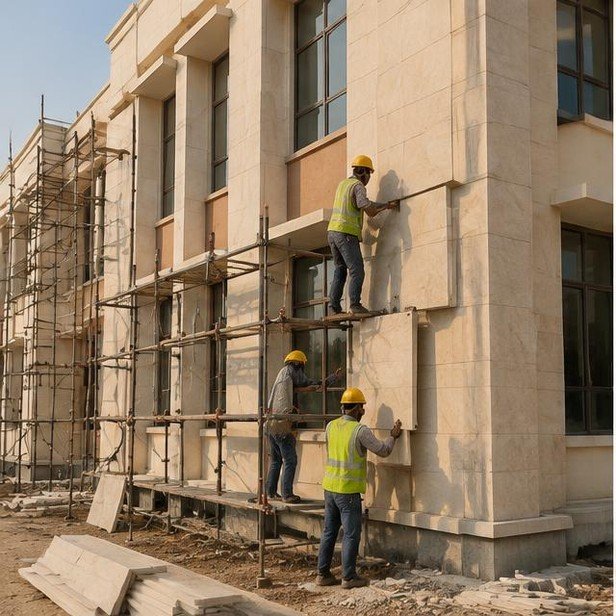 Construction work package visualization: Envelope & stone cladding for Government & Institutions