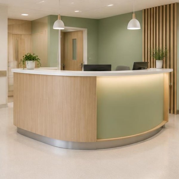 Rounded oak reception counter