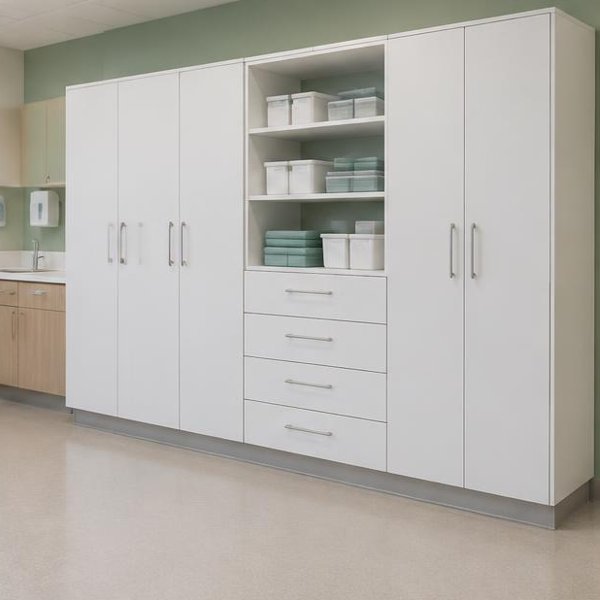 Medical storage cabinets produced by Woods Genie for healthcare spaces