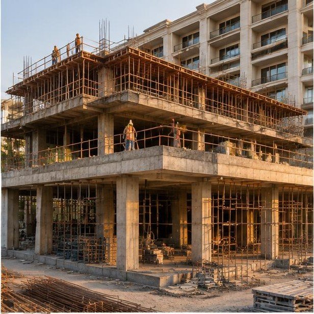 Construction work package visualization: Podium & guest-floor structure for Hotels & Hospitality