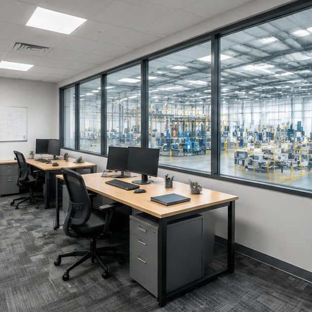 Design concept visualization of office annex for industrial facilities