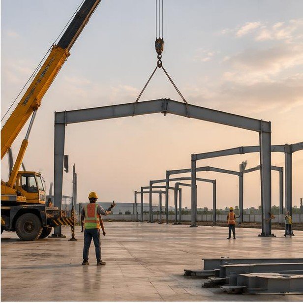 Construction work package visualization: Steel portal frame erection for Industrial Facilities