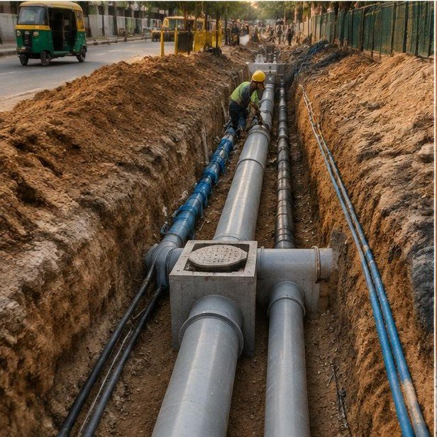 Construction work package visualization: Utilities & drainage connections for Restaurants & F&B