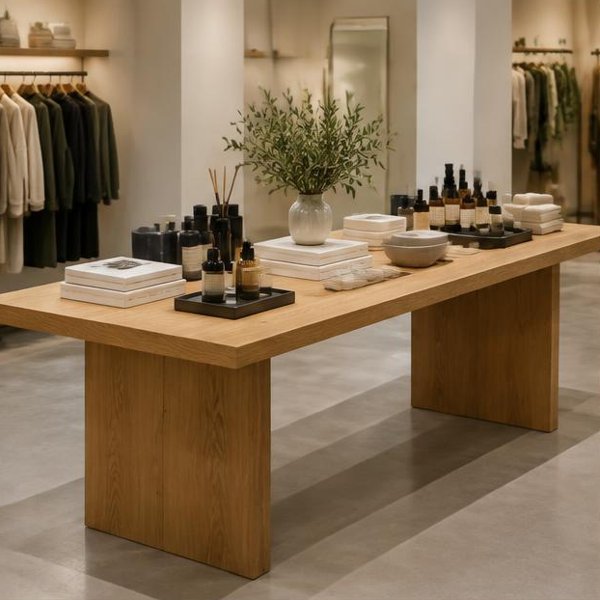 Display tables produced by Woods Genie for retail showrooms spaces