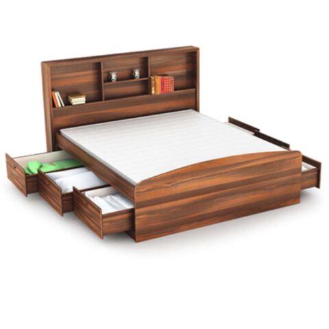 Shelf Wood Queen Bed with Storage Drawers
