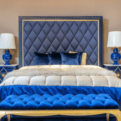 Blue Quilted Double Bed with Storage Box